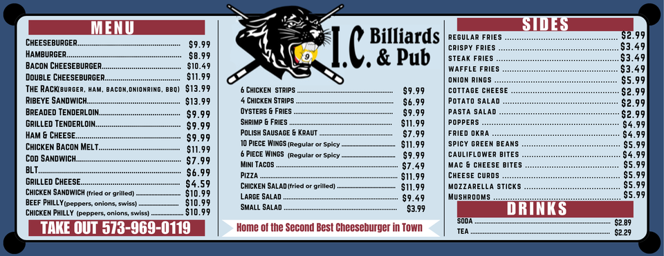 I.C. Billiards pool hall exterior/interior